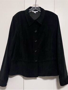 dressbarn Black Faux-Suede Button-Front Shirt Jacket Shacket
